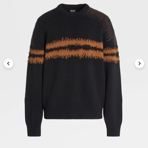 BLACK AND VICUNA COLOR OASI CASHMERE CREWNECK-ZEGNA
